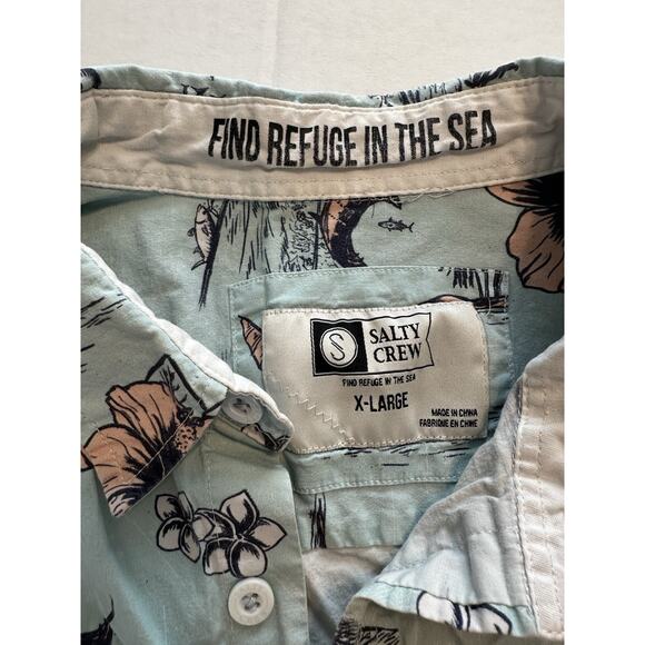 Salty Crew Button Shirt XL Tropic Sails Nautical Floral Outdoor Blue Short Sleev - Picture 2 of 12